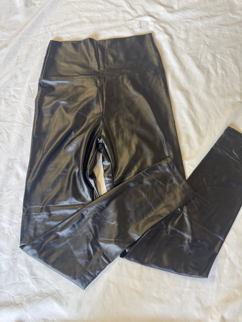 High-Waist Faux Leather Leggings - Black